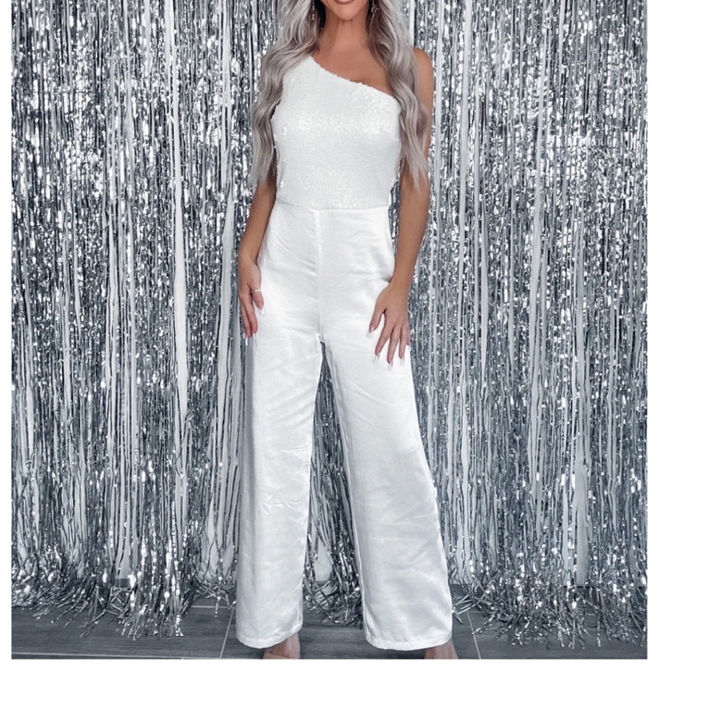 Elegant White Sequin Jumpsuit